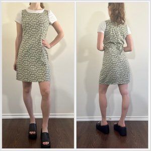 Vintage 90s Green Dress, 1990s Sage Floral Mini Dress
